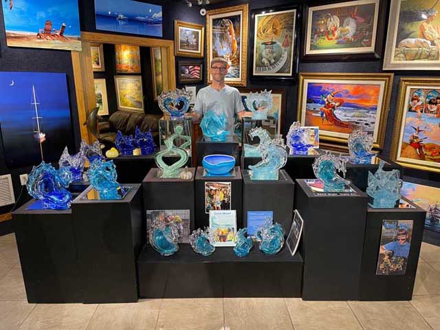 David Wight glass art - Tsunami Waves collection - at Wyland Galleries Sarasota