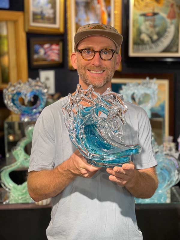 Double Turquoise Glass Wave by David Wight glass art