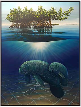 Manatees in the Mangroves by Wyland - Wyland Galleries of the Florida Keys
