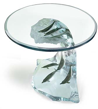 dolphin wave table by Wyland - Wyland Galleries of the Florida Keys