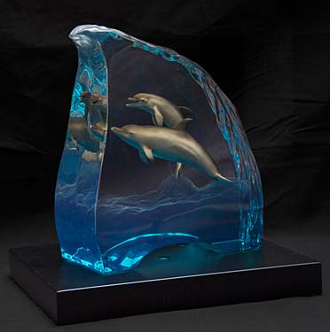 Dolphins Lucite by Wyland - Wyland Galleries of the Florida Keys