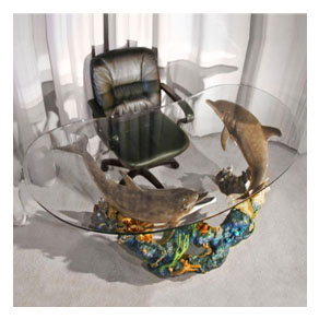 Dolphin Consciousness desk by Wyland - bronze sculpture table