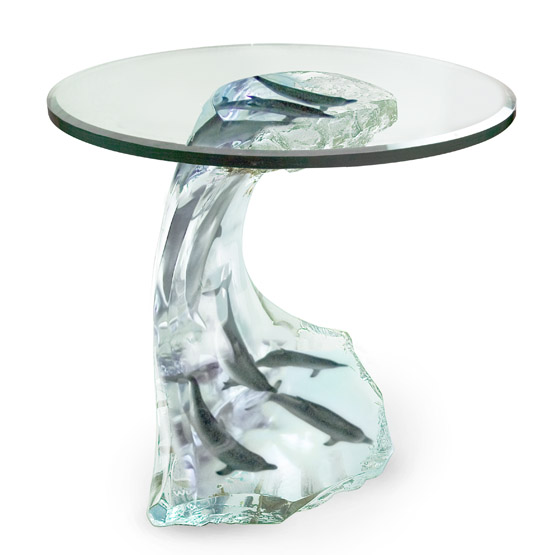 Dolphin Wave Table Wyland Lucite Sculpture - limited edition