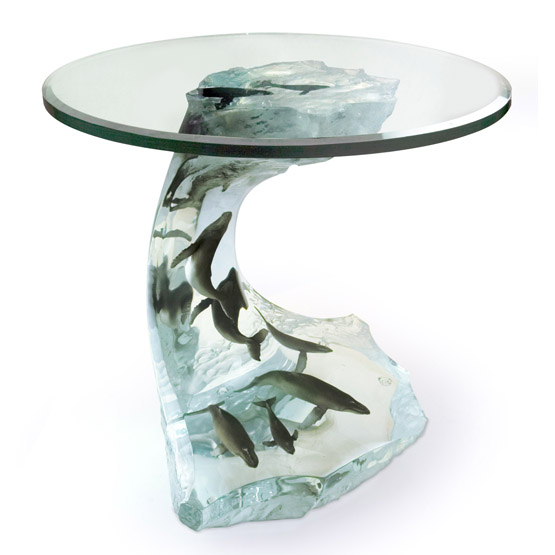 Humpback Wave Table Wyland Lucite Sculpture - limited edition