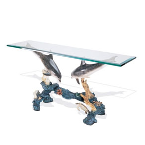 dolphin arch entry table by Wyland - bronze sculpture table
