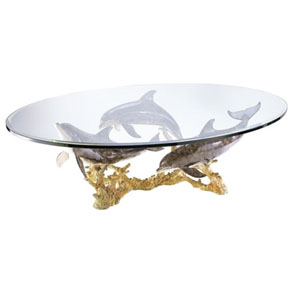 dolphin reef coffee table by Wyland - bronze sculpture table