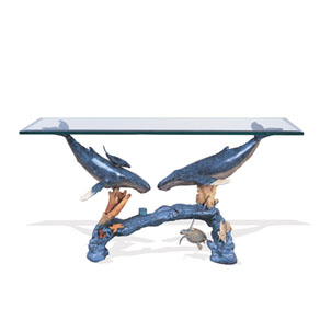 humpback arch entry table by Wyland - bronze sculpture table