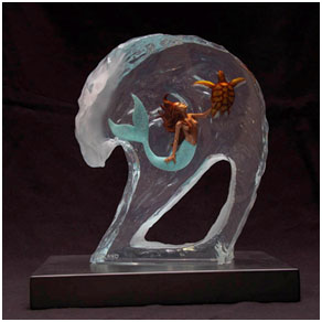 Mermaid in the Curl - Wyland Lucite Sculptures - limited edition