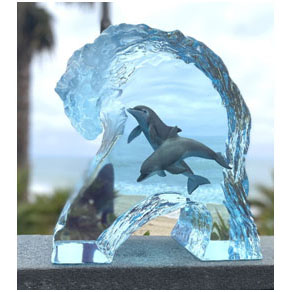 Playful Dolphin Seas Wyland Lucite Sculpture - limited edition