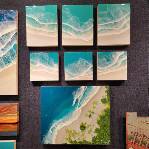 Holly Weber Resin Artwork live show creating resin art ocean waves collection