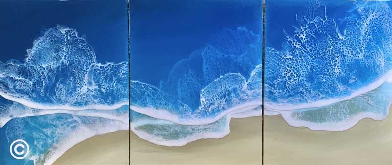 A Gentle Blue Holly Weber 11x14 triptych Resin Art
