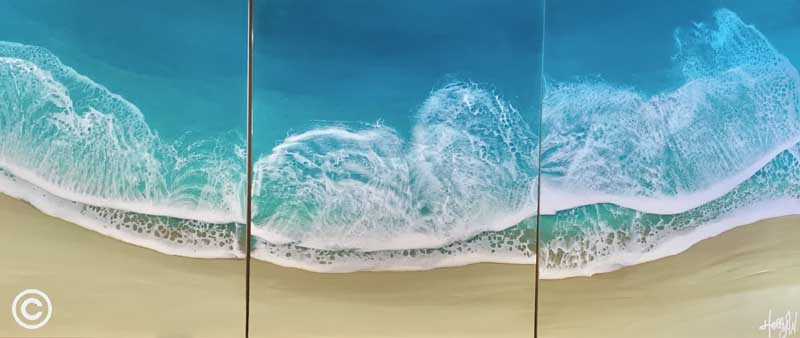 High Tide Holly Weber 11x14 triptych Resin Art