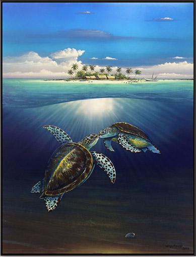 Sea Turtle Island Wyland Art on Metal at Wyland Galleries of the Florida Keys