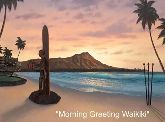 Morning Greeting Waikiki - Art by Walfrido Garcia at Wyland Galleries of the Florida Keys