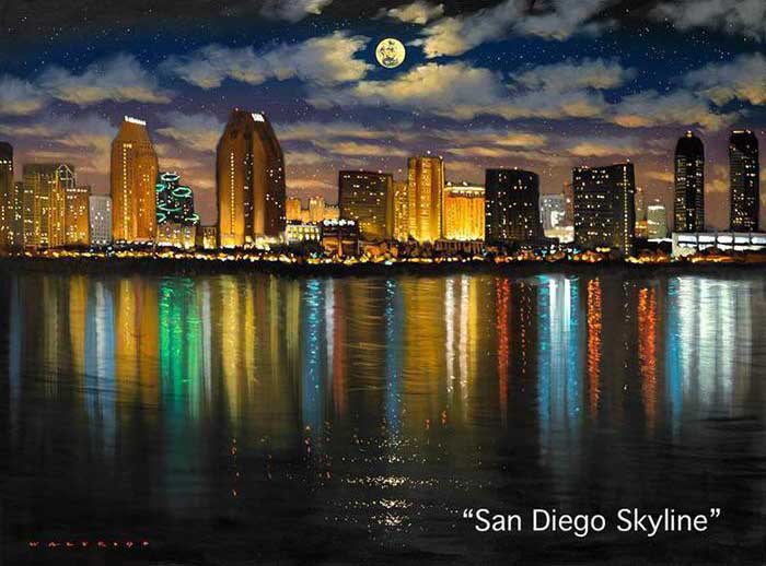 San Diego Skyline Art by Walfrido Garcia at Wyland Galleries of the Florida Keys