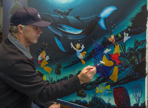 Wyland painting Disney Ocean Life - Life Artist Show at Wyland Galleries Key West