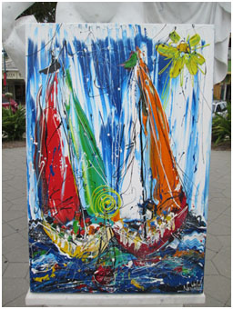 Velia Newman art at Wyland Galleries Key West - sailboats